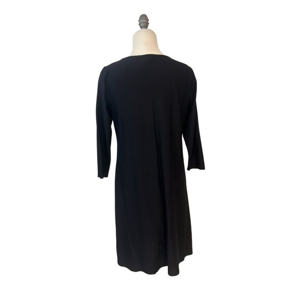 Eileen Fisher Black 3/4 Sleeve V-Neck Knee-Length Dress Small - Picture 3 of 4